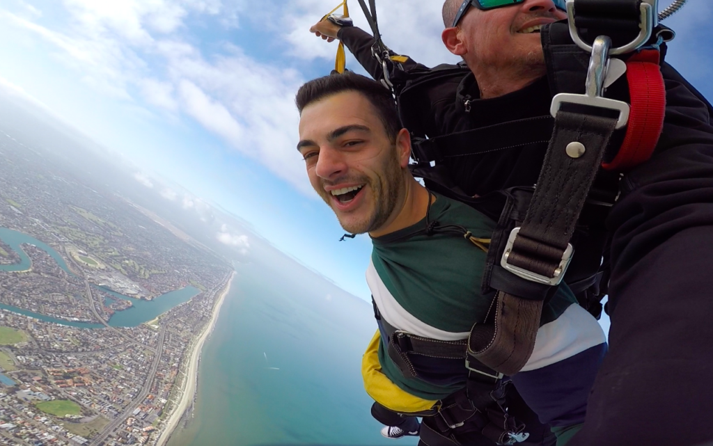 Joshua and Victoria tandem skydive wedding proposal